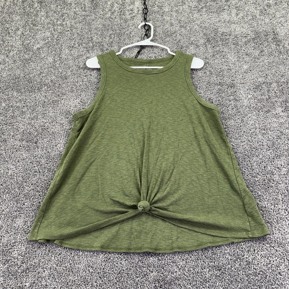 Time And Tru Tank Top Womens XL Green Knot Front Jersey Relaxed Summer Casual